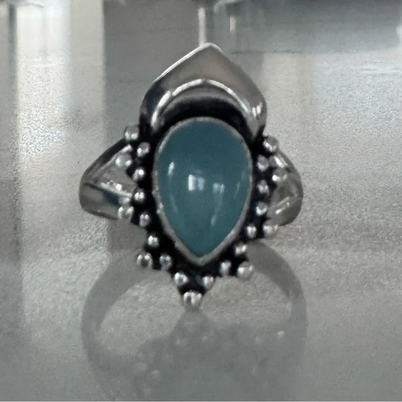 NWOT Sundance Falconer Ring, Blue Chalcedony, Sterling Silver
